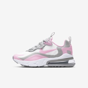 Nike Air Max 270 React - Nagyobb Gyerek Utcai Cipő - Fehér/Világos Szürke/Metal Titán/Rózsaszín